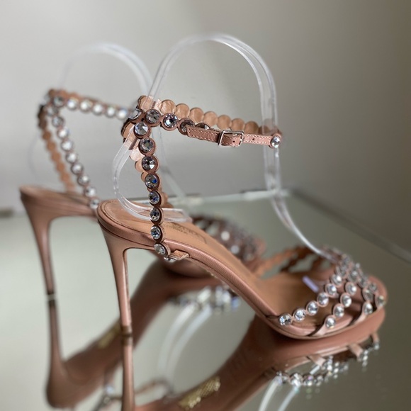 New AQUAZZURA Tequila 85 Blush Leather Sandals $1,525 36 - Picture 10 of 15